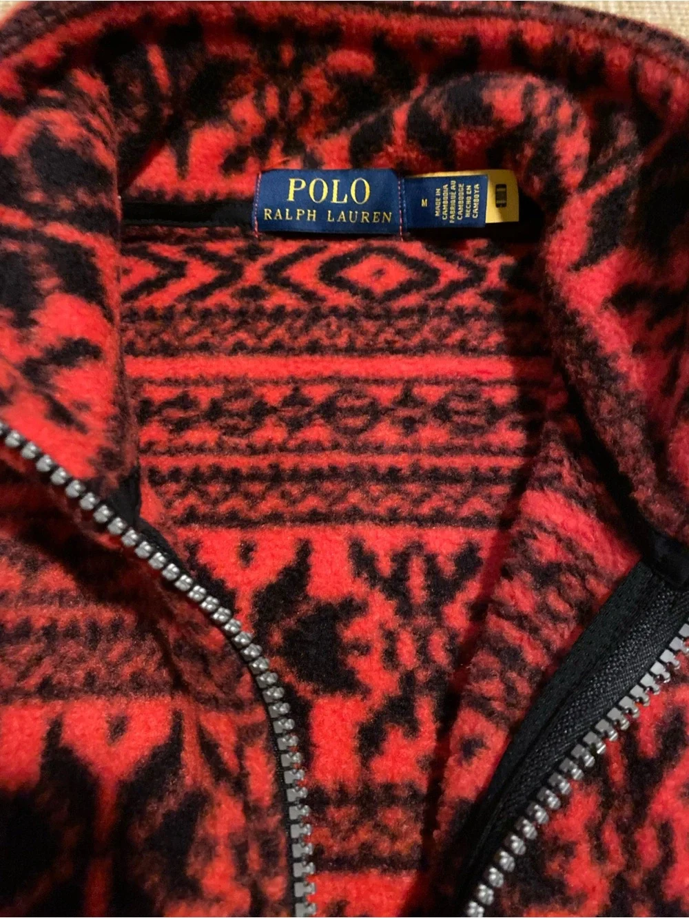 Polo Ralph Lauren Red Fair Isle Half-Zip Fleece Sweater Reindeer Holiday